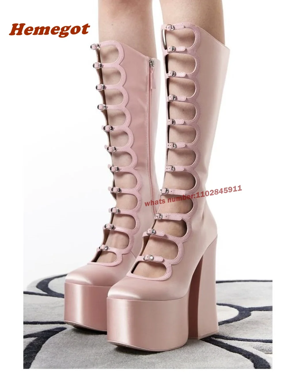 Women Shoes Zipper - أحذية رقص وردية ذات نعل سميك