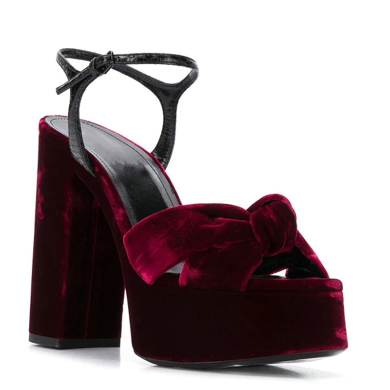 Women'S Shoes Burgundy - بورجوندي المخملية عقدة اللمحة تو صنادل