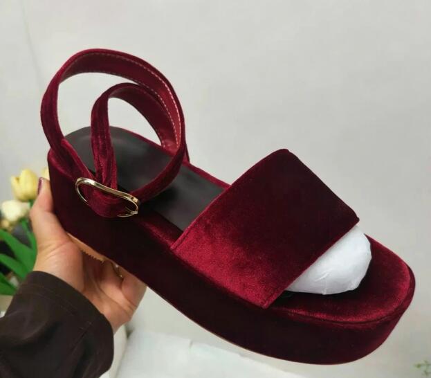 Women'S Shoes Burgundy - صنادل نسائية مخملية بلون بورجوندي، مفتوحة