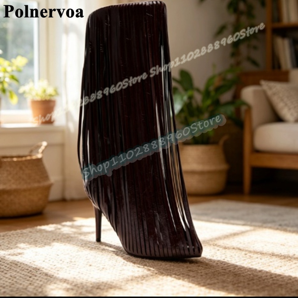 Women'S Shoes Burgundy - أحذية نسائية طويلة حتى الركبة باللون