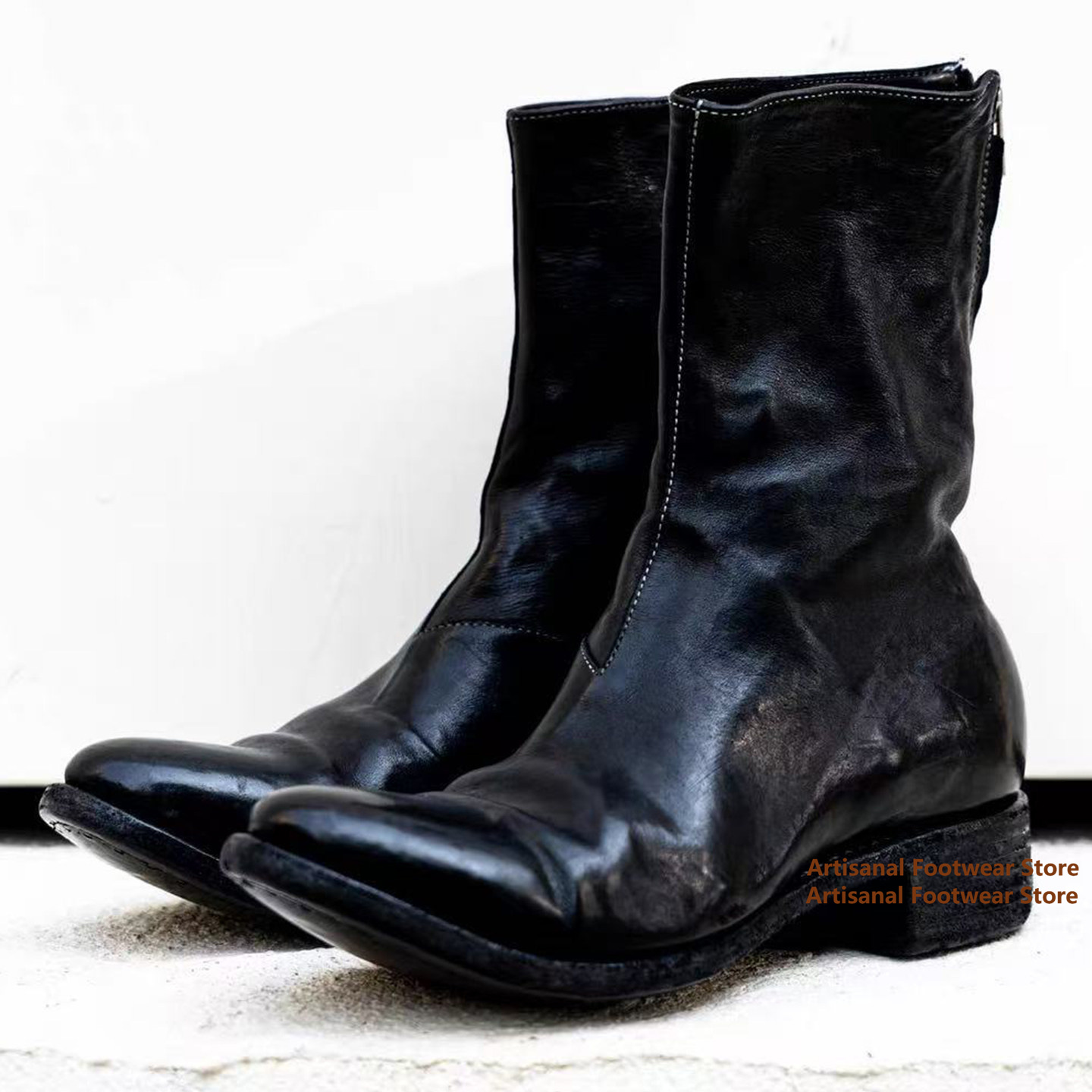 Block Heel Ankle Boots - أحذية رجالية فاخرة مصنوعة يدويًا بتصميم