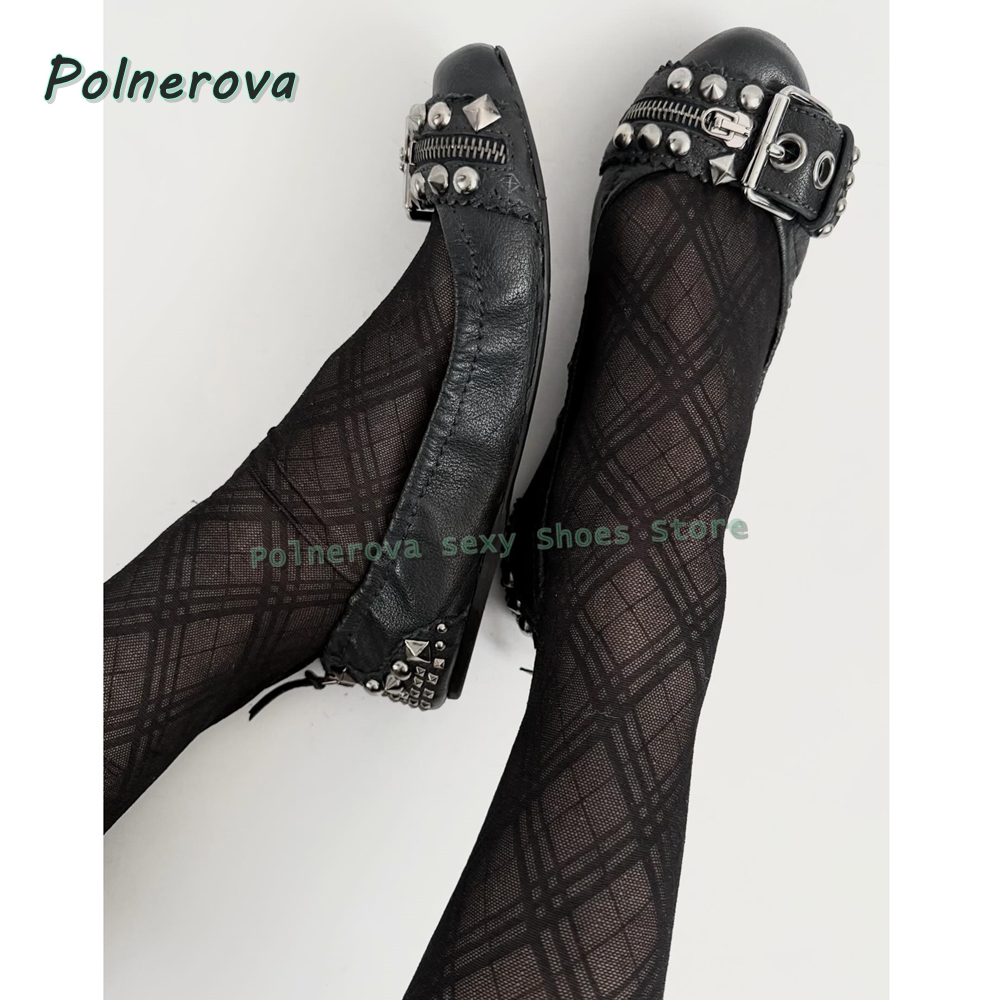 Women Shoes Zipper - حذاء ماري جين نسائي مسطح بمقدمة