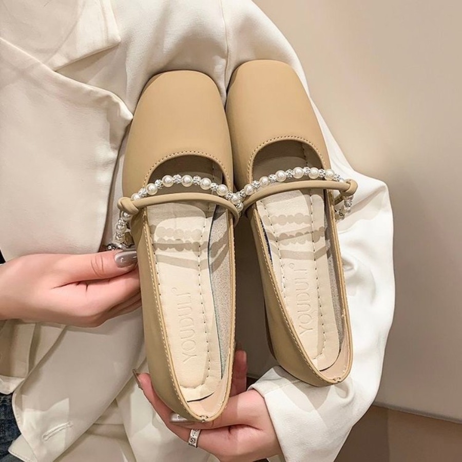 Women Shoes Elegant - أحذية فرنسية أنيقة جديدة مسطحة مزينة