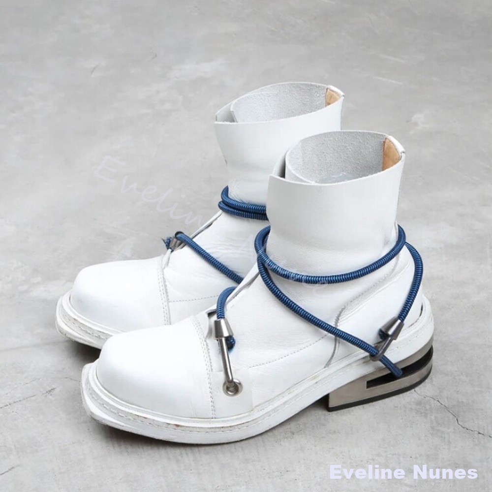 أحذية رجالية بيضاء من الجلد ال - مراجعة Block Heel Ankle Boots وسعره