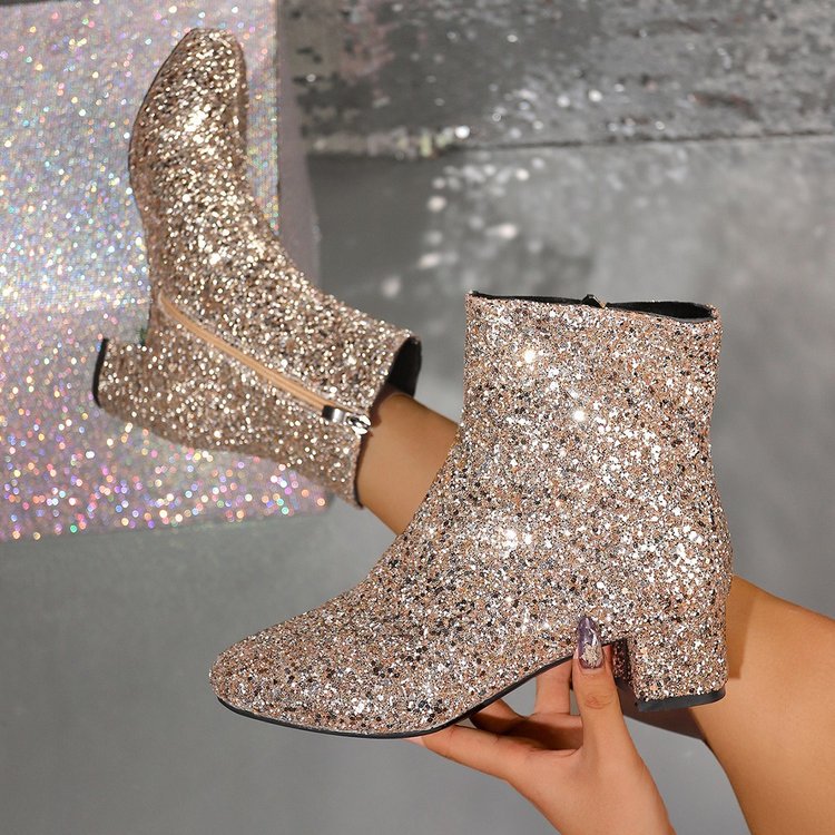 أحذية نسائية عصرية بلينغ بلون  - مراجعة Block Heel Ankle Boots وسعره