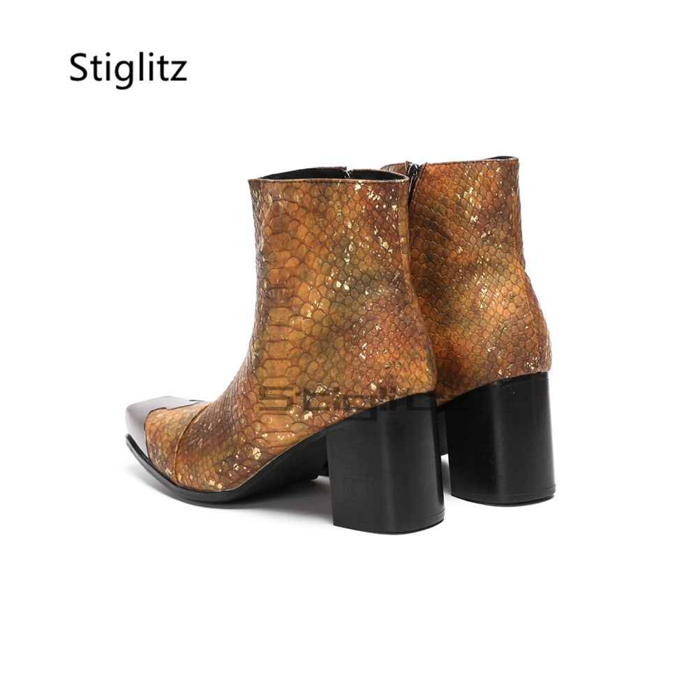 أحذية كاحل للرجال بنقشة جلد ال - مراجعة Block Heel Ankle Boots وسعره