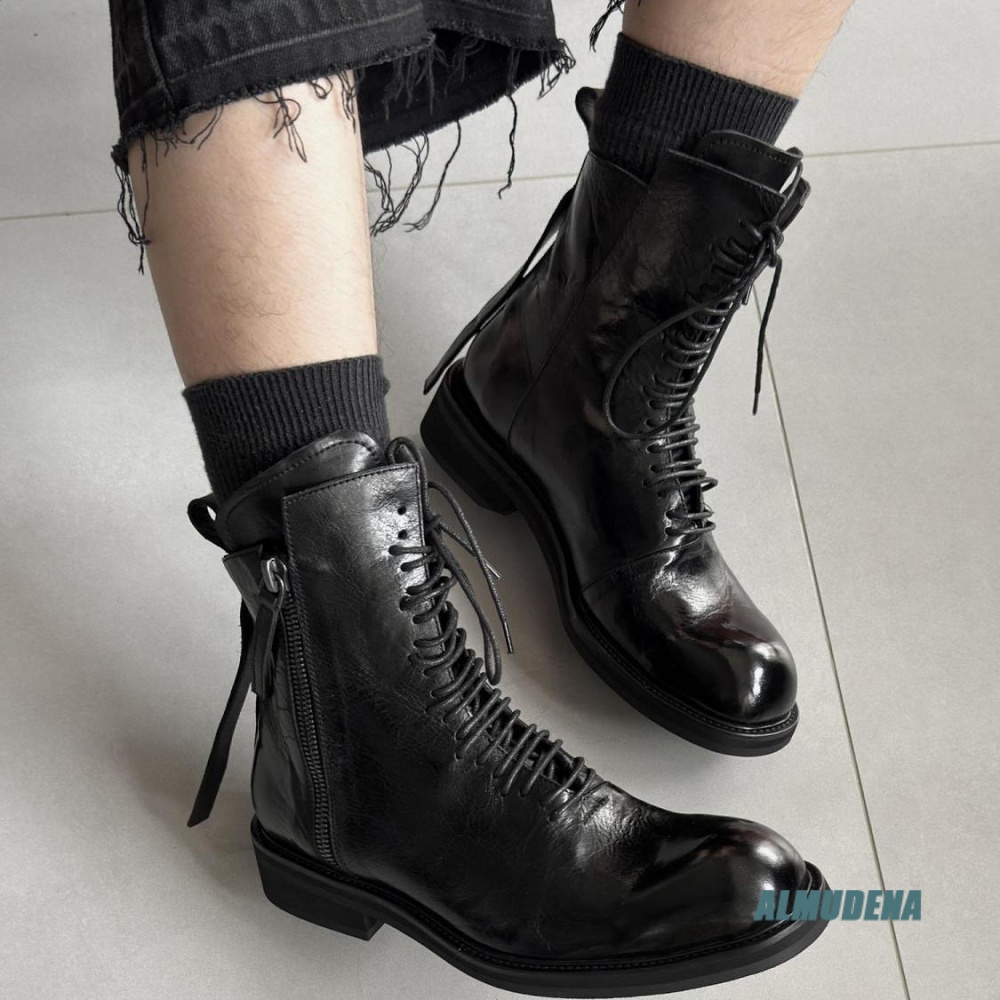 حذاء رجالي قصير أسود سادة بتصم - مراجعة Block Heel Ankle Boots وسعره
