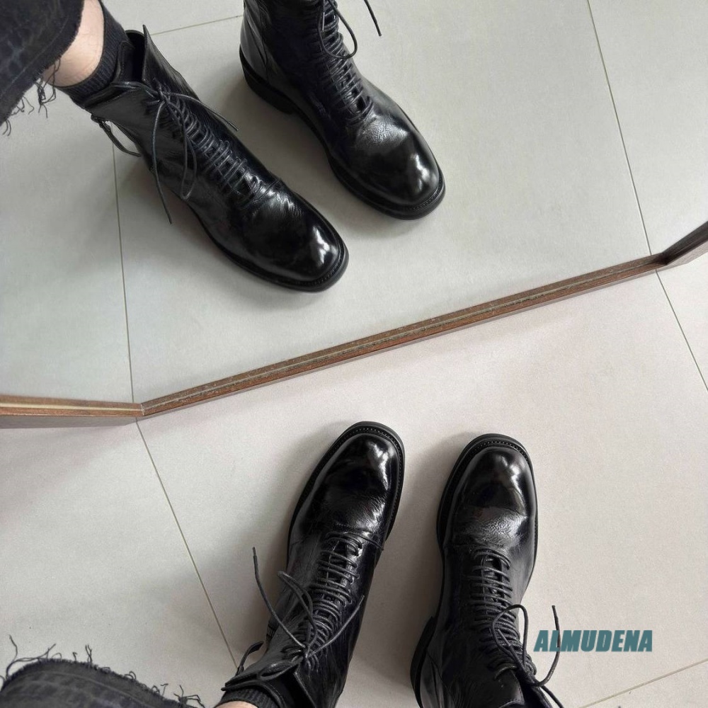 حذاء رجالي قصير أسود سادة بتصم - مراجعة Block Heel Ankle Boots وسعره