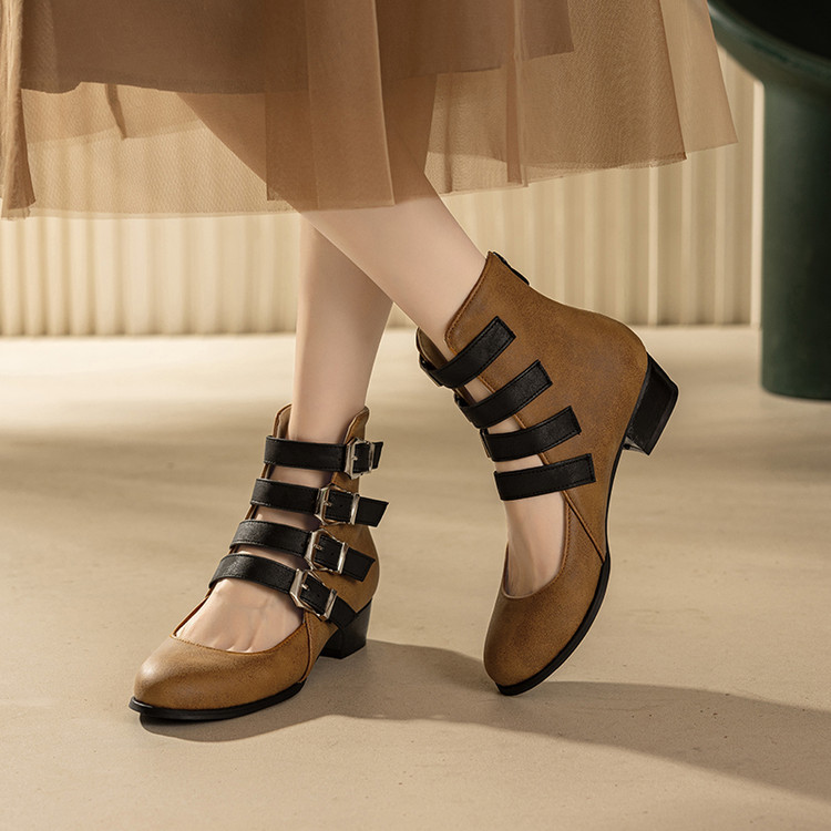 حذاء نسائي قوطي ماري جين بكعب  - مراجعة Block Heel Ankle Boots وسعره