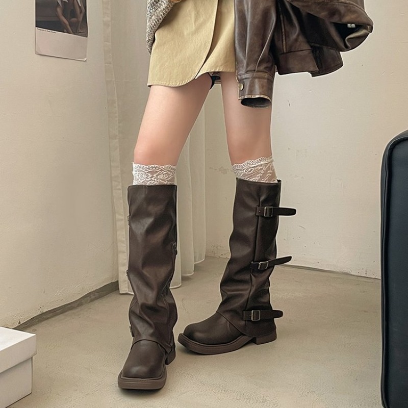 أحذية نسائية برباط مطوي من الج - مراجعة Block Heel Ankle Boots وسعره
