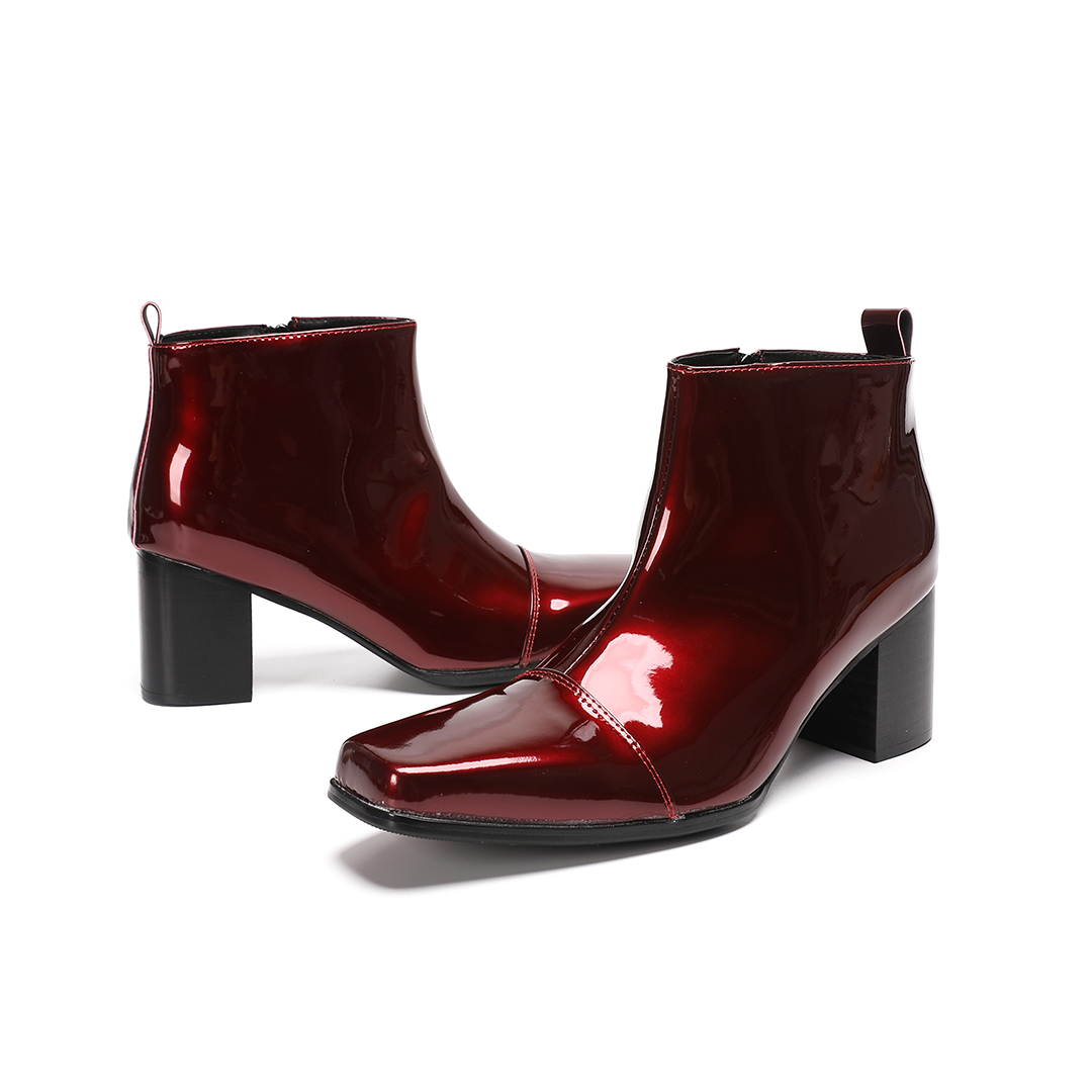 حذاء رجالي أحمر من الجلد الطبي - مراجعة Block Heel Ankle Boots وسعره