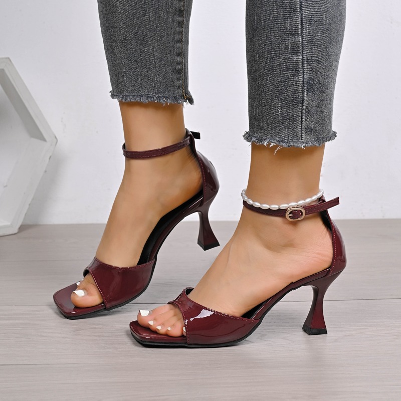 صنادل أنيقة بكعب عالٍ من الجلد - مراجعة Women'S Shoes Burgundy وسعره